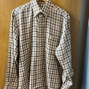 Gordon Mitchell Men's Checkered Shirt Long Sleeve Brown &  White Size Large EUC